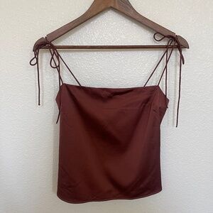 NEW Abercrombie Satin Tie Strap Tank Top in Brown sz small